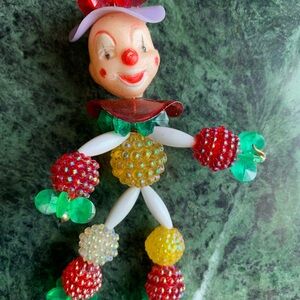 Vintage Beaded pipe cleaner Smiling Clown ornament